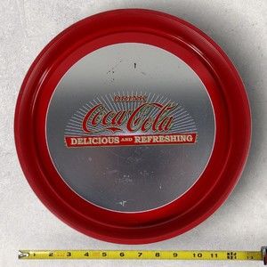 2000s Drink Coca Cola Delicious & Refreshing Round 12 Inch Tray Tin Collectible